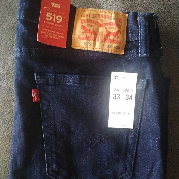 NWT! Levis 519 Extreme Super Skinny Jeans Dark Wash Stretch Blue Size 33x34 - Picture 5 of 7